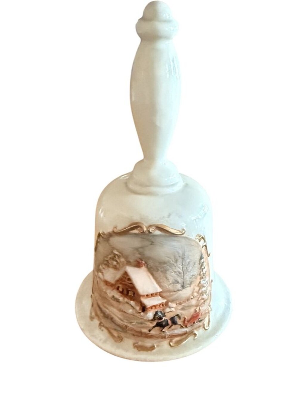 Vtg Avon Representative Exclusive Porcelain Bell Winter Scene by Currier&Ives 7"